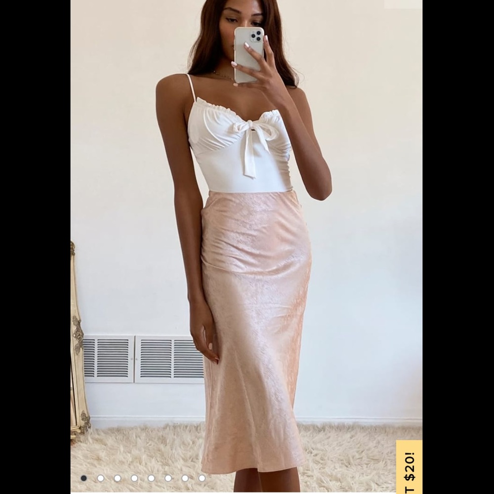 Blush Pink Satin Midi Slip Skirt